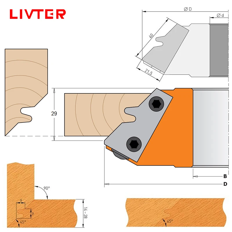 LIVTER-Tête de coupe de rabot à bois, outils de travail du bois, corps en aluminium, têtes de coupe à chanfrein, 45 degrés