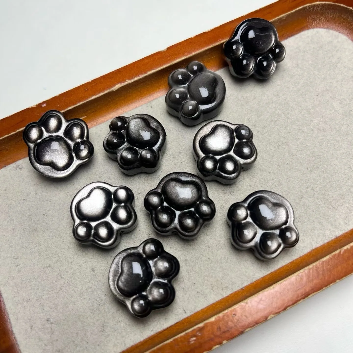 5pcs Natural Sliver Black Obsidian Carved Cat Paw Loose Spacer Beads for DIY Bracelet Necklace Earring Jewelry Making Supplies