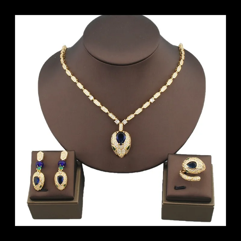 

Винтажное новое кольцо, серьги, ожерелье, комплект ювелирных изделий, инкрустированный рубином, женский банкет, свадьба, невеста