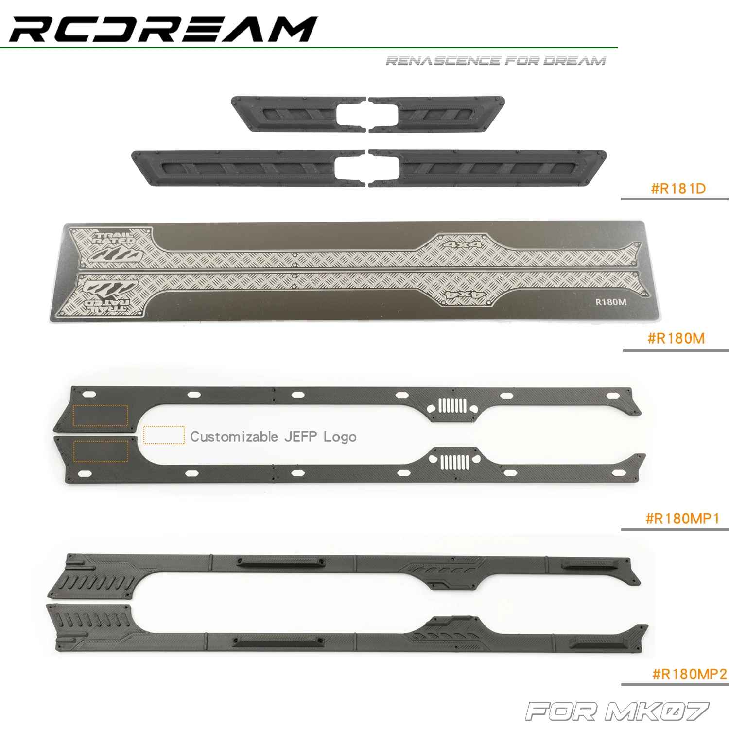 RCDream 1/7 Door Protective Armor Side Skirt Protection Anti-slip Decorative Plate Diamond Sheet for MK07 V2 Upgrade Option part