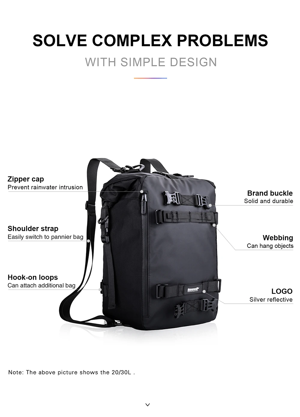 Rhino walk Motorrad Seiten tasche mit Basis wasserdicht 6l/8l/10l/15l Motor Rücksitz Tasche Rack Motocross Aufbewahrung rucksack – Detail 10