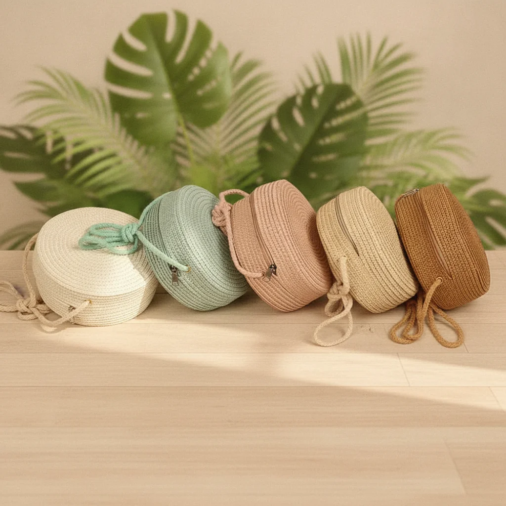 Handmade Straw Woven Round Shoulder Handbag for Women Girls Thick Tassel Decor Summer Beach Travel Daily Fashion Storage Bag