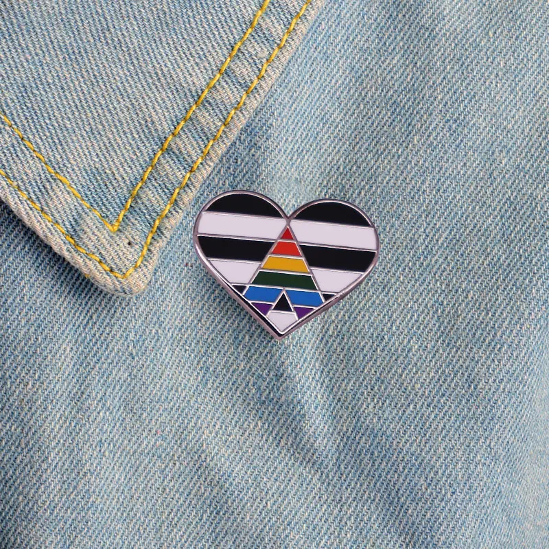 مستقيم حليف LGBTQ فخر القلب المينا دبوس بروش شارة ظهره طوق دبابيس قبعة مجوهرات موكب اكسسوارات
