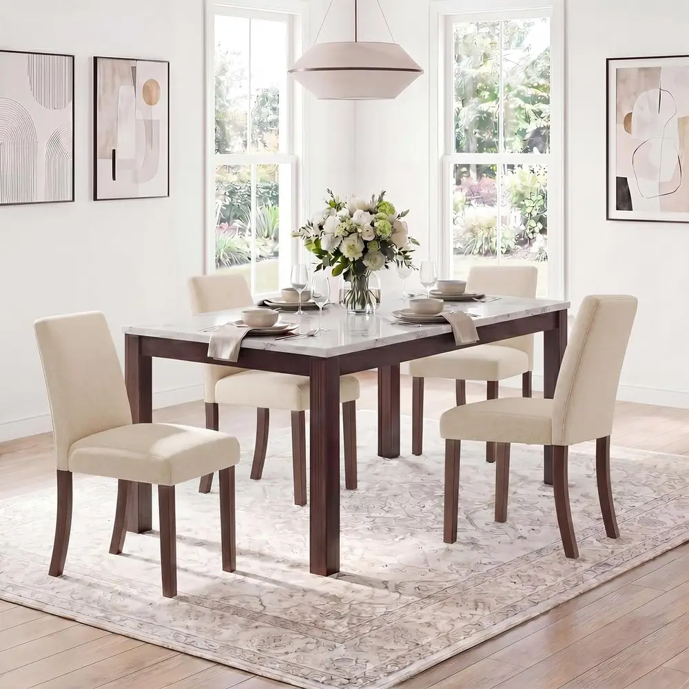 

Dining Chairs Set of 4, MidCentury Dining Room Chairs with Wooden Legs, Farmhouse Fabric Parsons Chairs for Small Space Restaur