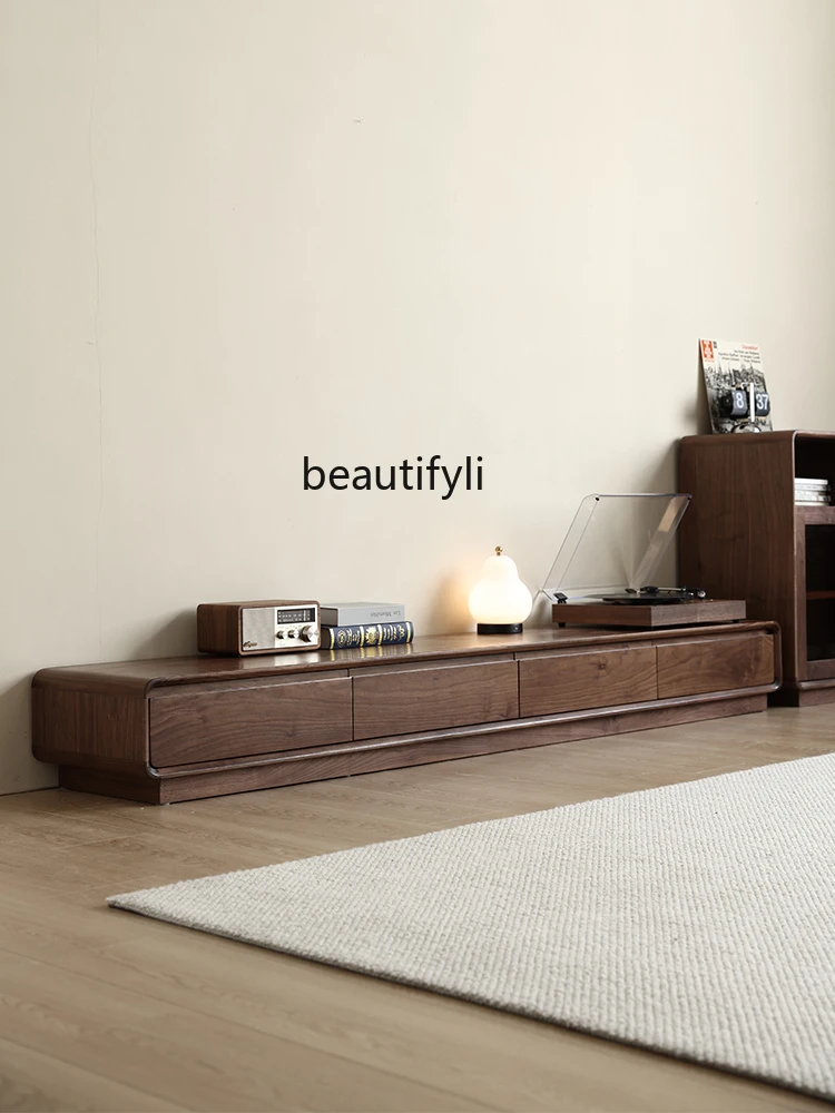 

North America Black Walnut Wooden TV Cabinet Nordic Solid Wood Floor Cabinet Audio-Visual Living Room Furniture Modern