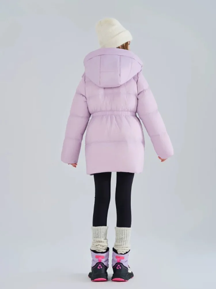 Mädchen Kapuzen-Pufferjacke, Winter, warm, dick, Parka, Kinderjacke mit Kordelzug in der Taille, Daunen-Baumwolljacke, Kinder-Oberbekleidung, Lila, A5115 – Detail 6