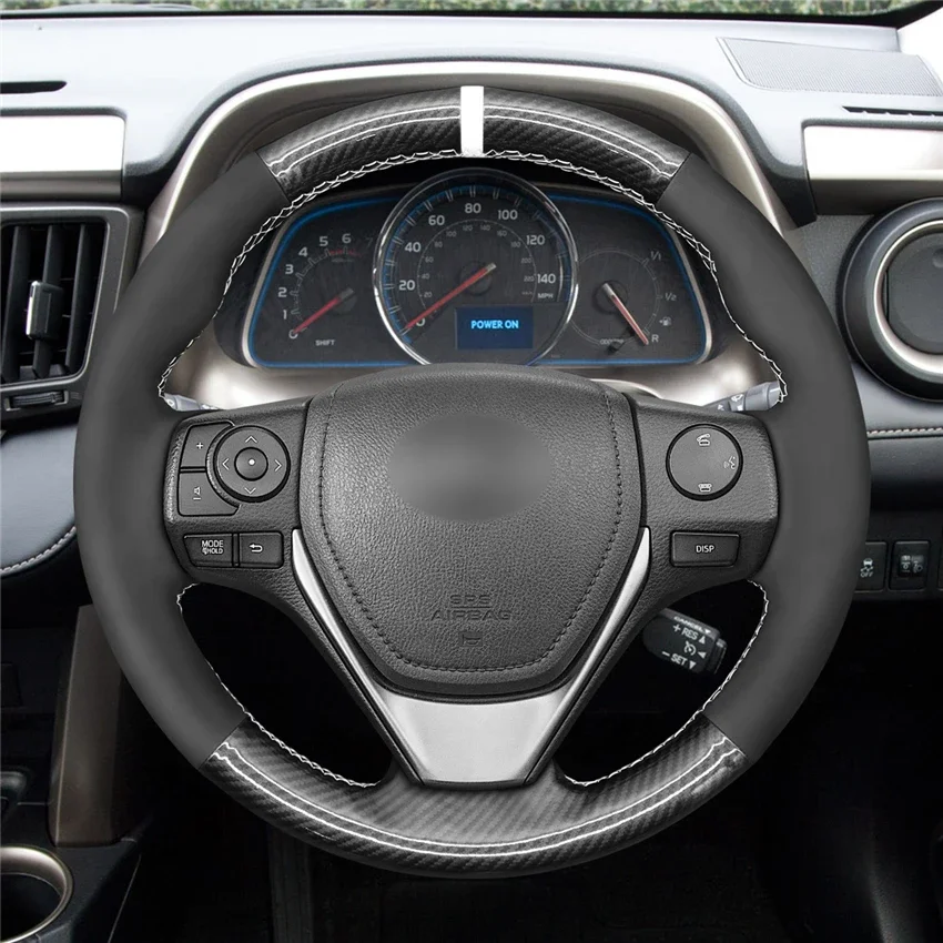 

Hand-Sewn Non-slip PU Carbon Fiber Leather Car Steering Wheel Cover for Toyota RAV4 Corolla Auris Isis Corolla iM Scion iM