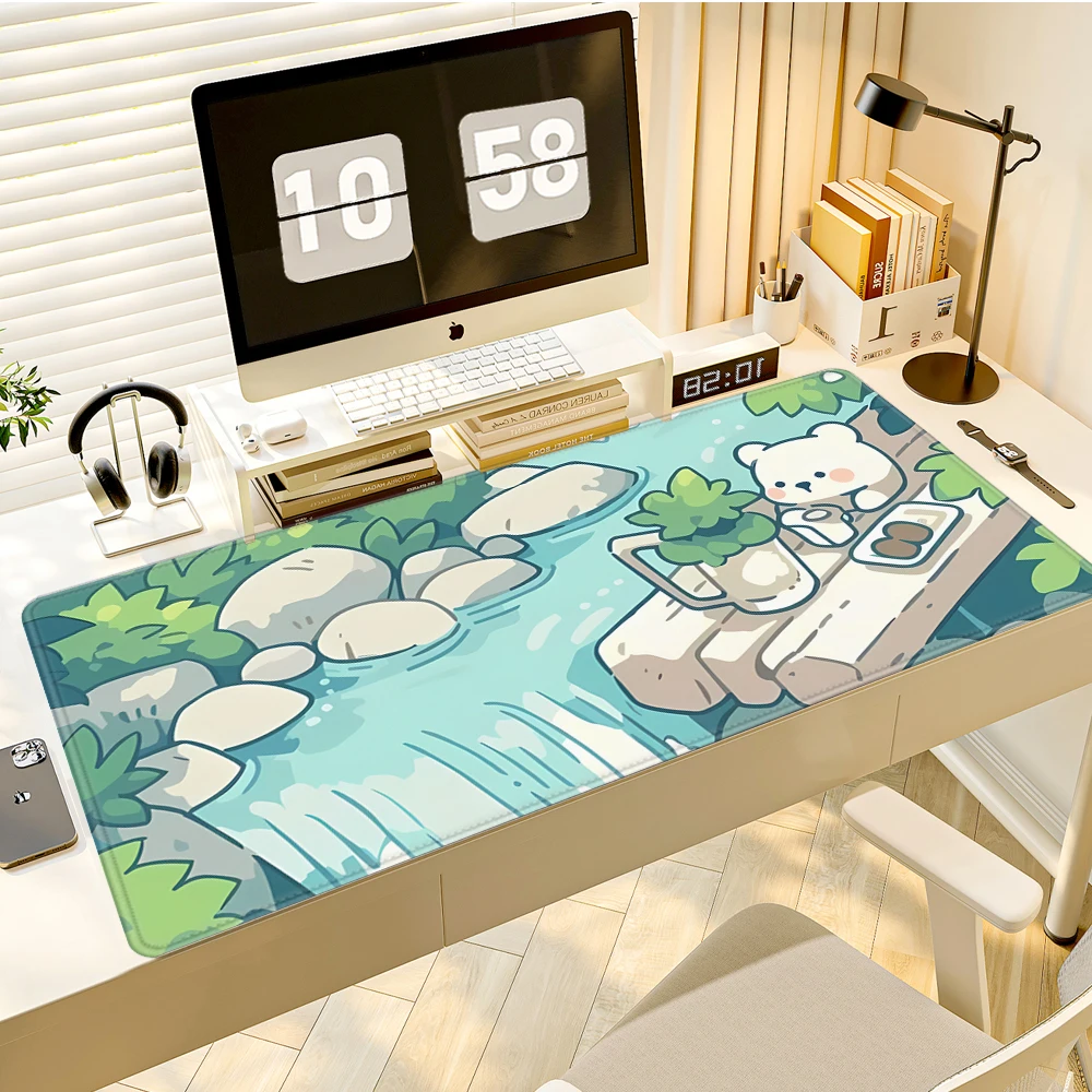 

HYBXAXC Kawaii 900x400 Soft Speed Mousepad Green Plant Bunny Bear Xxl tropical Deskmat Large xxl lo fi Gaming Mouse Pad Anime