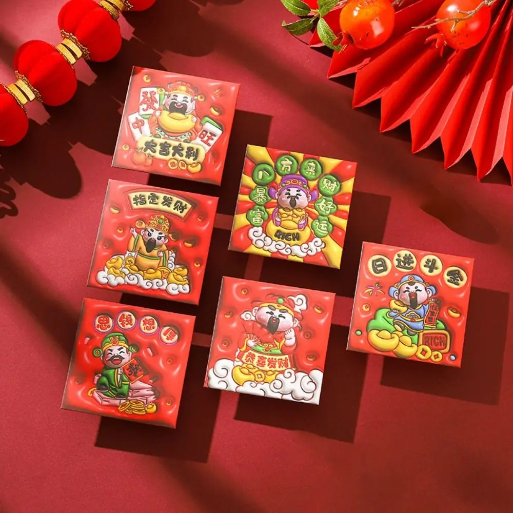6/12Pcs Personalized Cartooon Red Envelope Bag Thickened Gold Stamping Lucky Red Pocket New Year Red Packet New Year's Eve