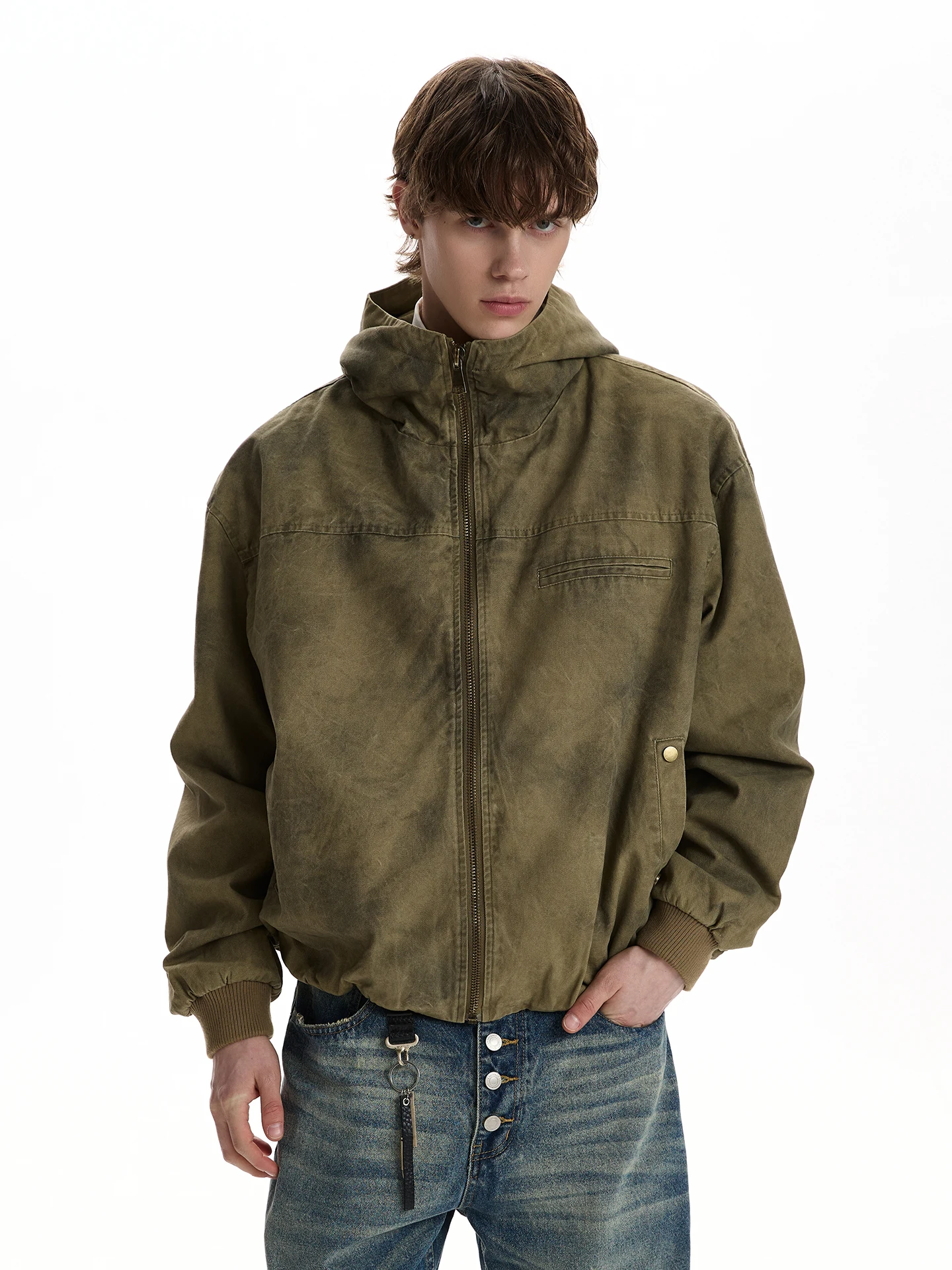 

Retro Waed Heavy Du Workwear Jaet Boxy Loose ort Zipper Closure Hooded Coat Youth Trendy Cotton Spring Autumn ex