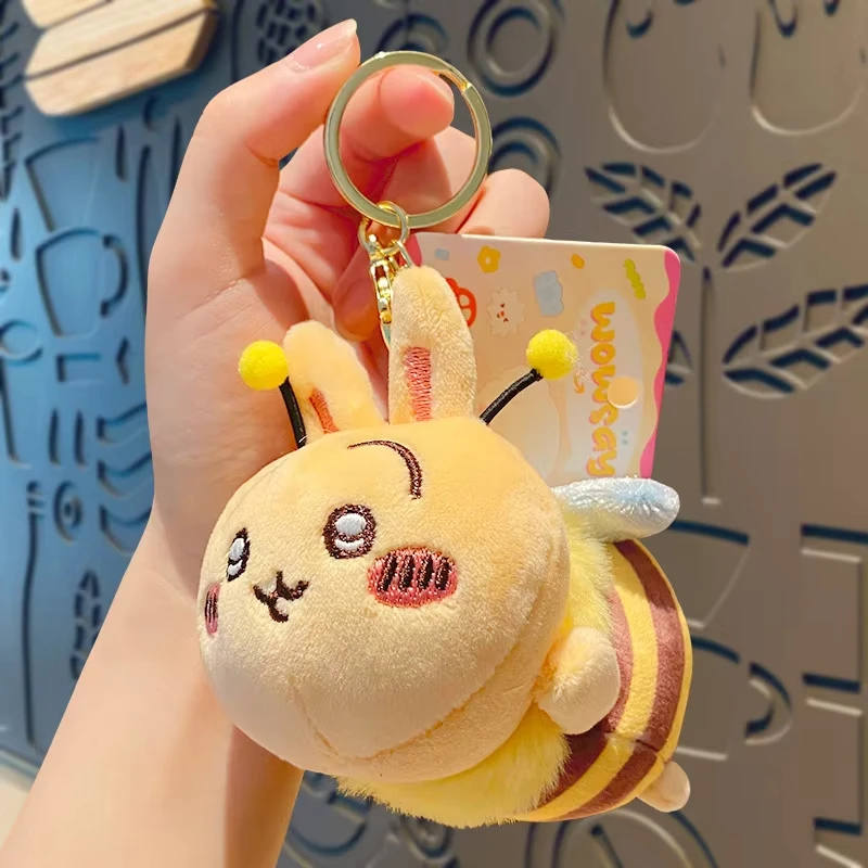 Miniso chaveiro de pelúcia série chiikawa pequena abelha dos desenhos animados boneca hachiware usagi mochilas pingente decoração bonito brinquedos de pelúcia crianças presentes