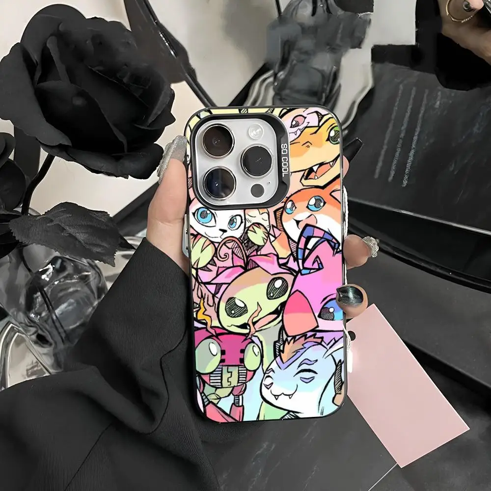 Digimon Cute monster Phone Case Matte Colored Silver For iPhone 15 14 13 12 11 Pro Max Plus XS X Shockproof Hard Cover