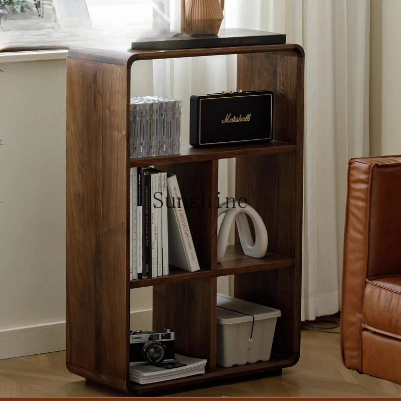 

Black walnut, solid wood bookcase storage, shelf, sofa edge, shelf.