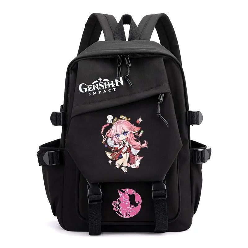 29 × 42 × 13 cm Preto Branco Azul Rosa, Genshin Impact, Estudantes Crianças Adolescentes Mochilas Escolares, Mochilas Anime de Grande Capacidade Meninas Meninos