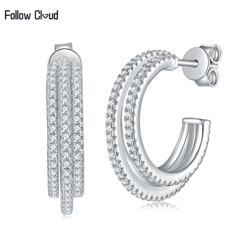 

Follow Cloud Real 0.68ct 1.1mm Moissanite Diamond Hoop Earrings for Women Wedding Ear Stud Gift 925 Sterling Silver Fine Jewelry