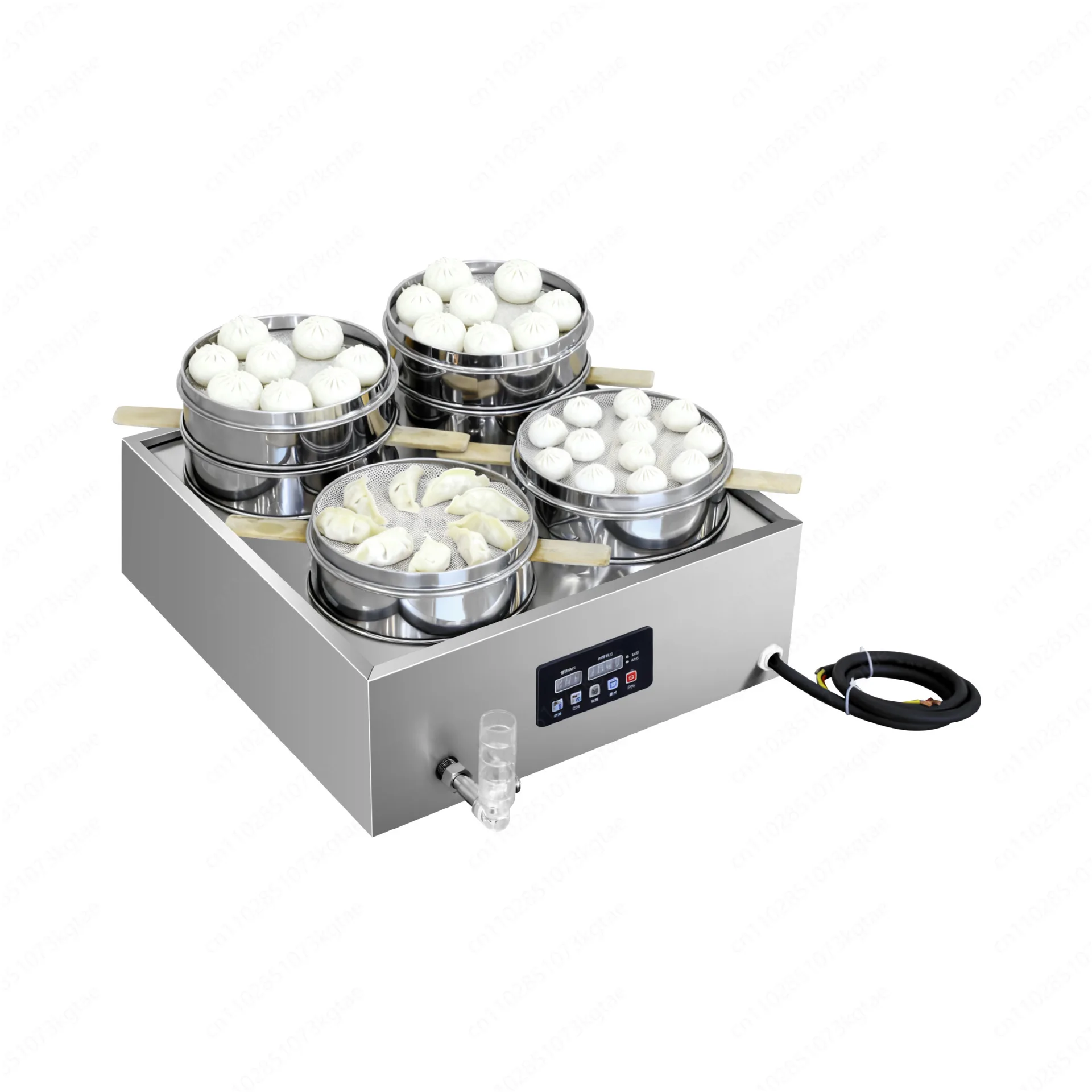 4-Hole Desktop Food Steamer: Multi-Size for Dumplings, Buns & Bread, Commercial Breakfast Use