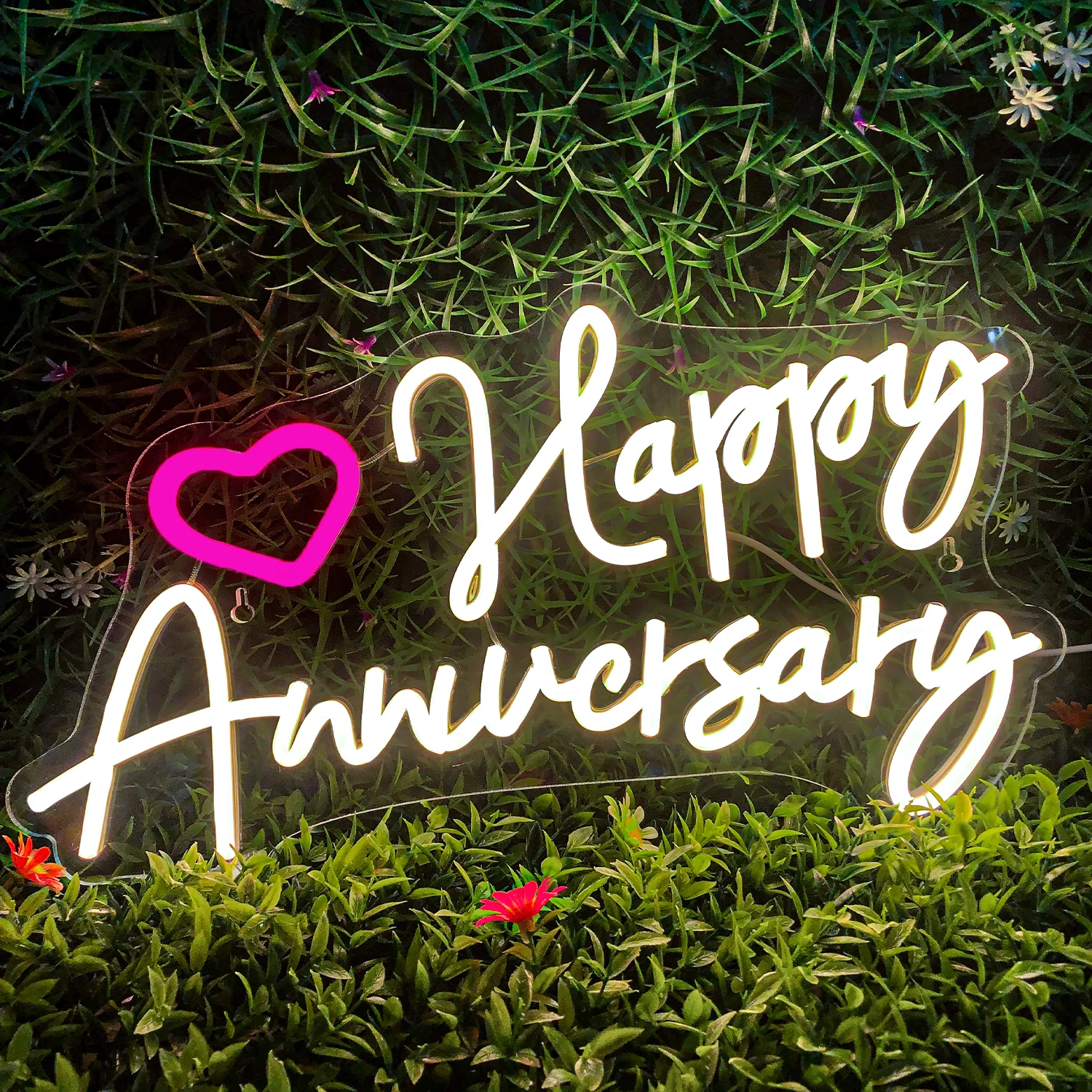 Happy Anniversary Custom Neon Signs LED Room Decor Acrylic Hanging Wedding Home Party Annual Memorial Day Personalised Wall Art