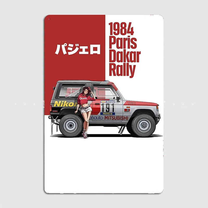 Rally Raid 1984 Pajero off-road Rally Cross Country Rally Car Metal Poster indoor outdoor Home Bar Tin Sign Room Wall Deco
