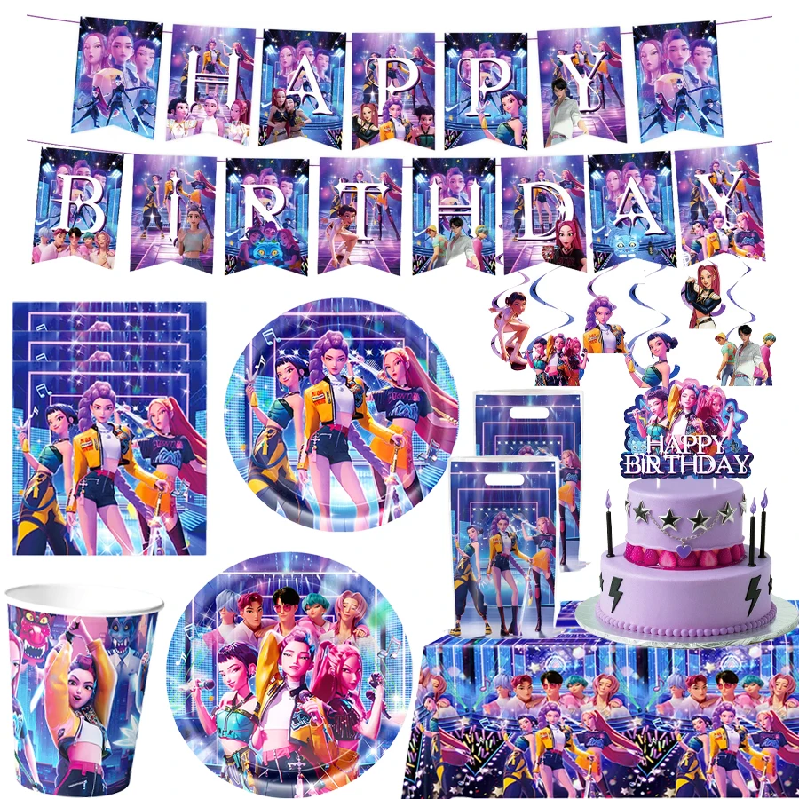 K‑Pop Birthday Party Tableware Set Napkins Tablecloth Paper Cups Gift Bags Plates Balloons Cake Toppers Baby Shower Supplies