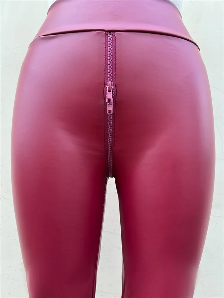 Mallas de cuero PU con cremallera para mujer, pantalones sexys de cintura alta, ajustados, exóticos, personalizados, Y2k, 2023