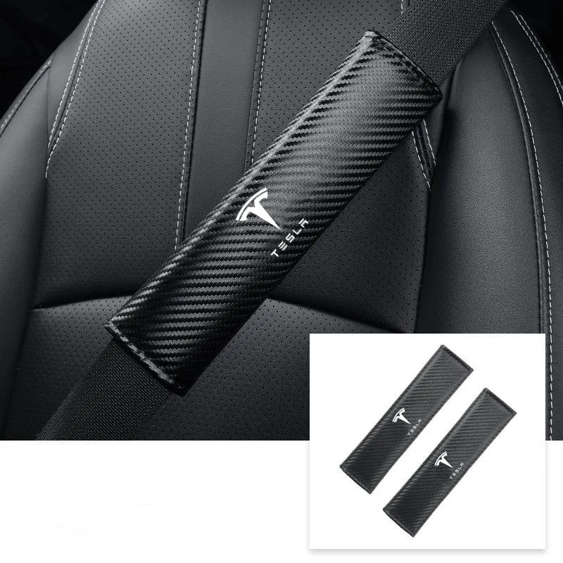 2Pcs Carbon Fiber Car Seatbelt Shoulder Protector Cover For Tesla Model Y Model 3 Model X Model S Auto Interior Accessories