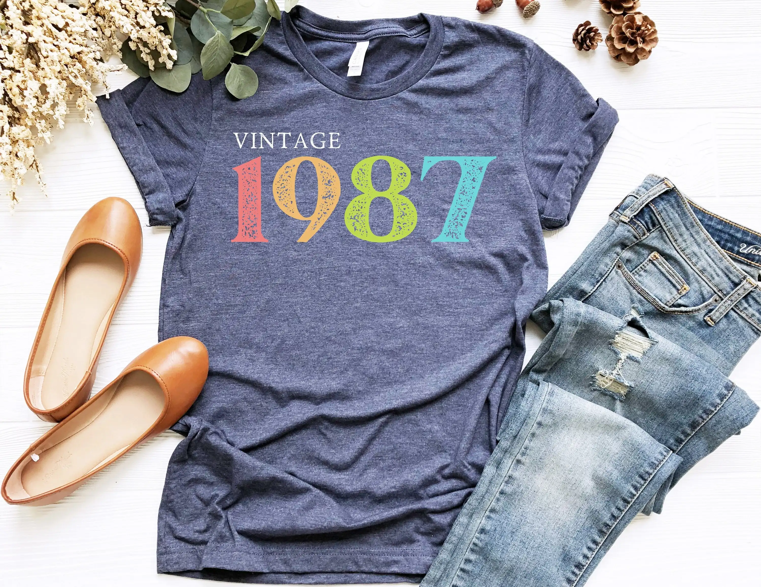 34Th Birthday T Shirt Vintage 1987 For Friend Woman