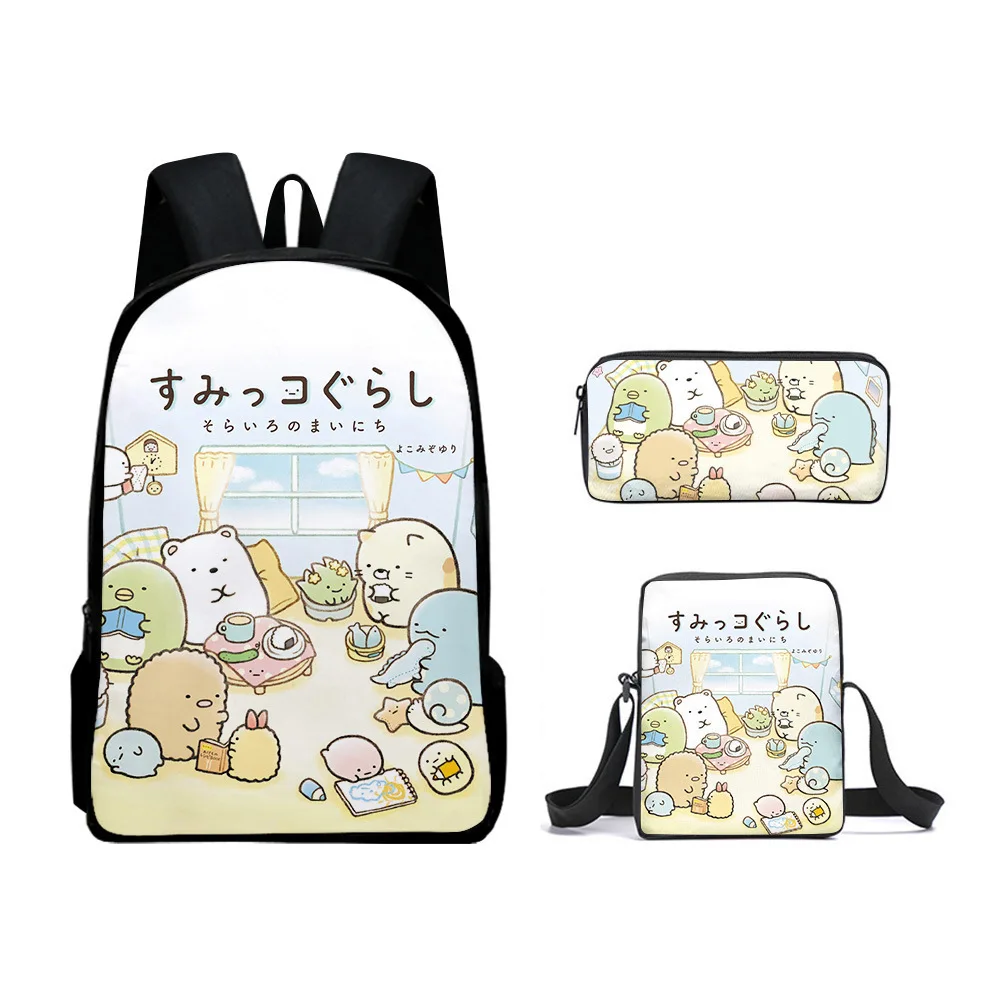 Hip Hop Jugendliche Anime Sumikkogurashi 3D Druck 3 teile/satz Student reisetaschen Laptop Daypack Rucksack Schulter Tasche Federmäppchen