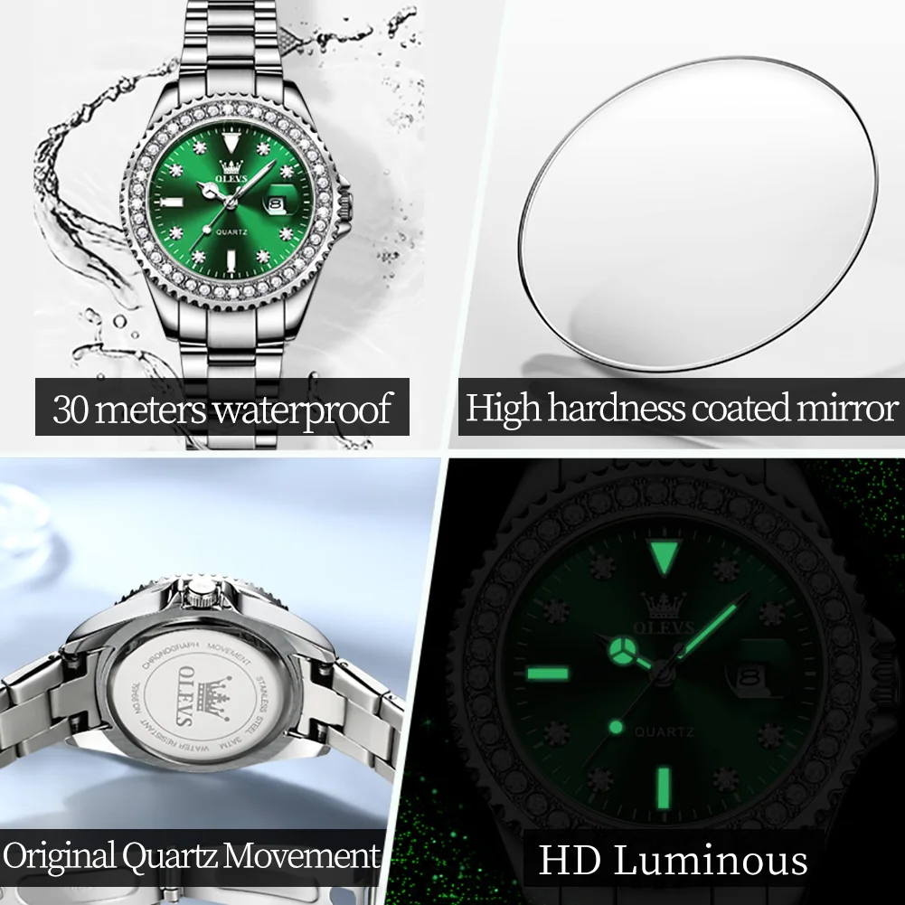 OLEVS Valentines Couple Pair Quartz Watch Waterproof  Stainless Steel His and Hers Wristwatch for Men Women Lovers Wedding Gift