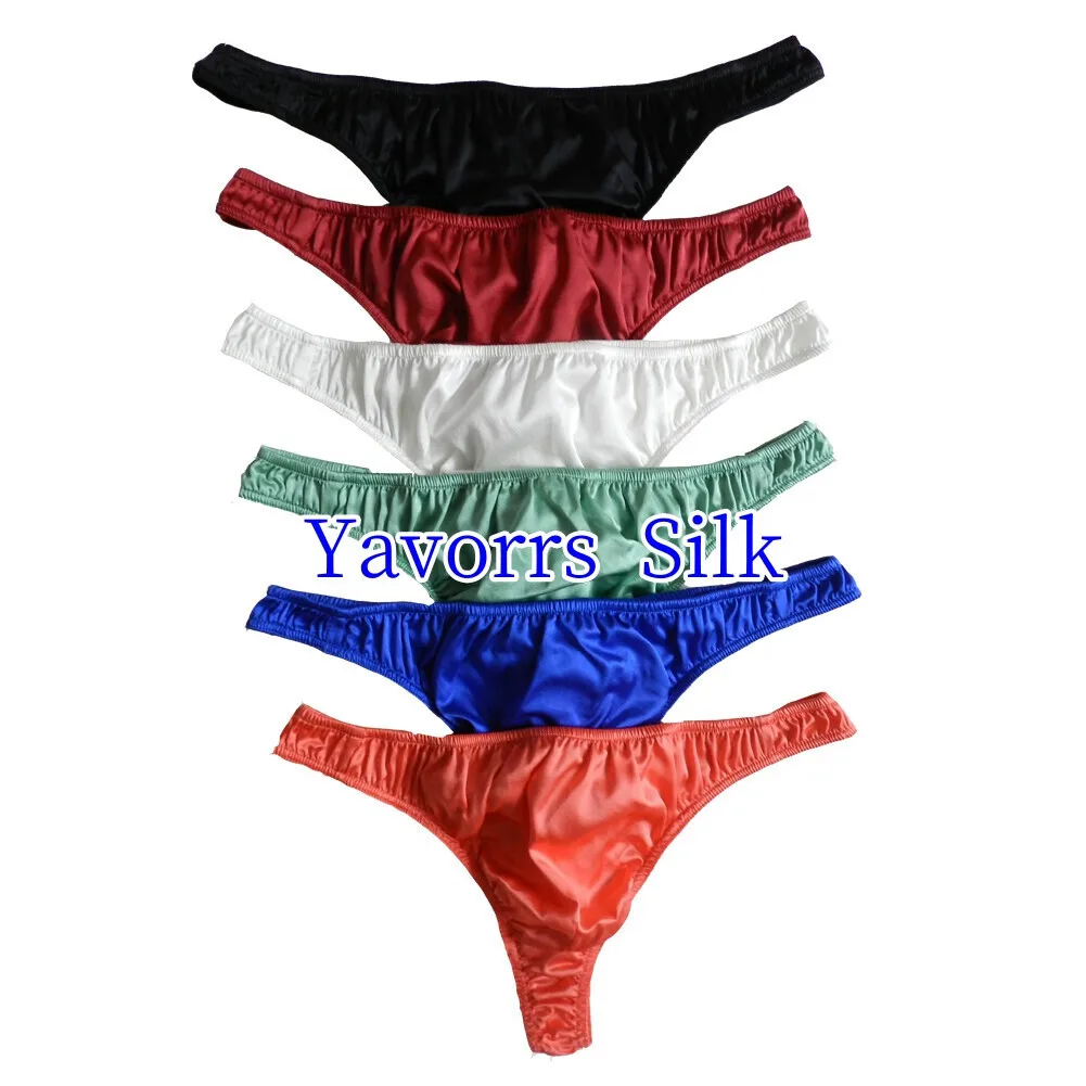 

3pcs 100% Silk Men's Sexy String Thong Underwear mulberry silk for men