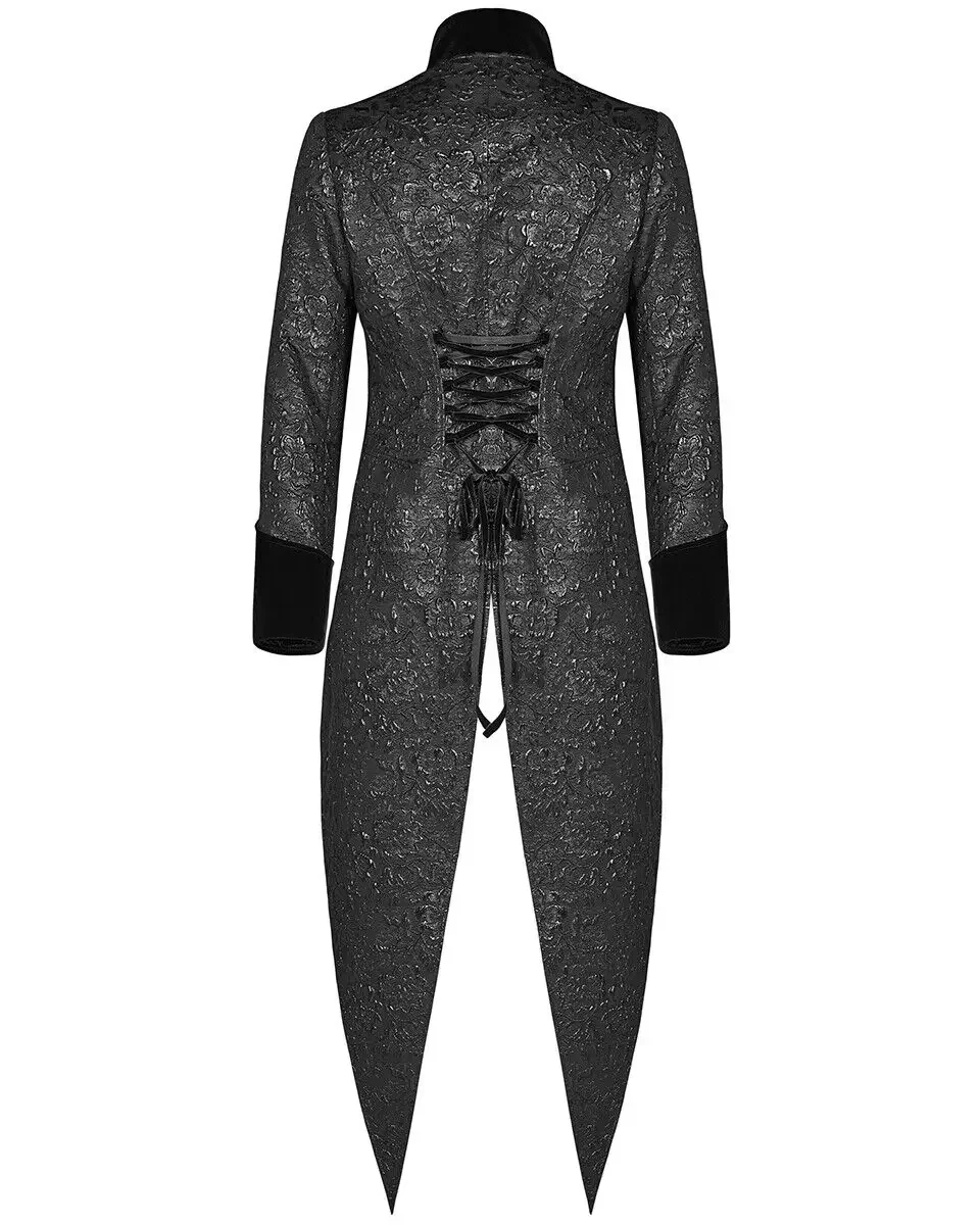 معطف قطني غامق للرجال ، جاكيت أسود مزركش ، ستيم بانك ، ريجنسي أرستقراطي