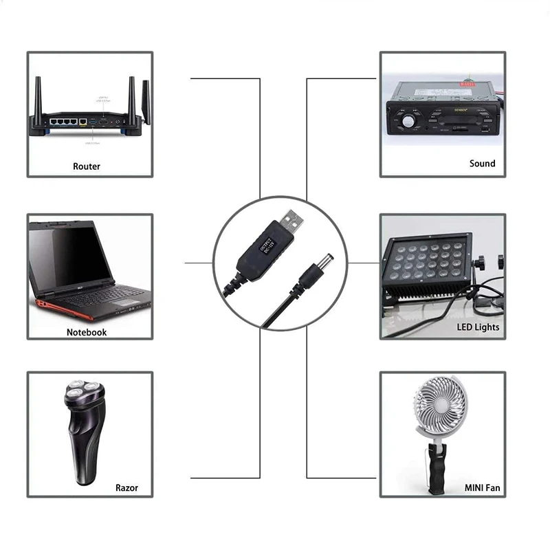 Step ettes Tech-Ligne d'alimentation USB, convertisseur USB, câble adaptateur, prise 2.1x5.5mm, DC 5V à DC 9V, 12V