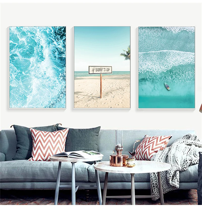 Scandinavian Tropical Landscape Posters Modern Prints Sea Beach Bus Palm Tree Wall Art Canvas Painting Nordic Decoration Picture