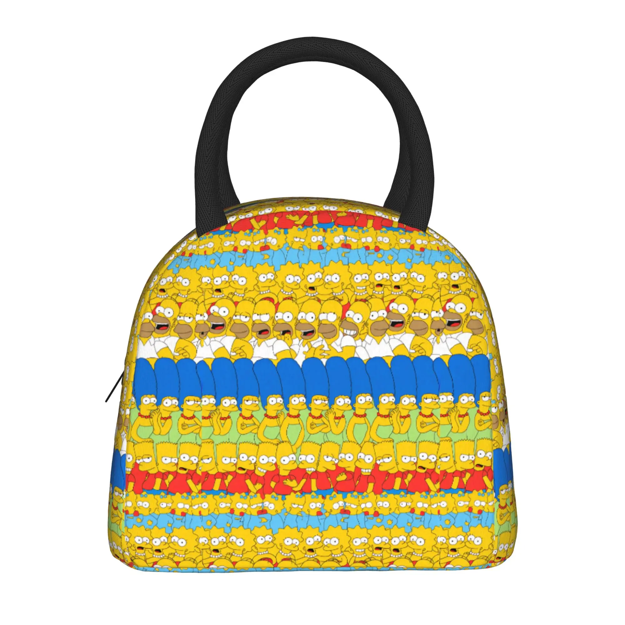 S-Simpsons Characters Group Photo Lunch Bag  Retro Lunch Box Outdoor Picnic Portable Tote Food Bags For Women Print Cooler Bag
