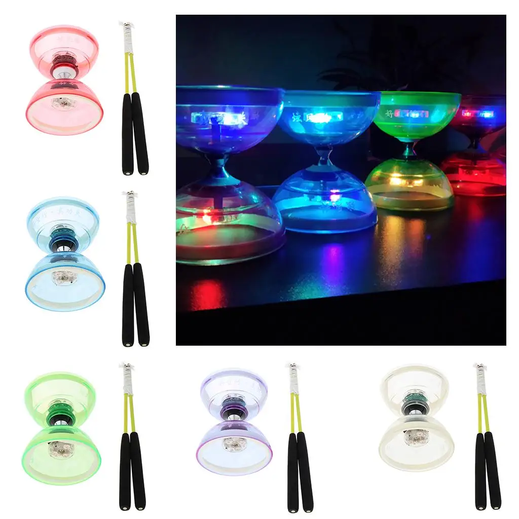 Professional 3-Bearing Diabolo with Sticks & String, Rubber Ball Toy LED Traditional Juggling Toys Triple Bearing Diabolo