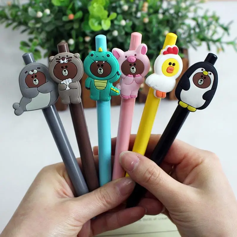 

Гелевая ручка с мультяшными животными, 2 шт., черные чернила для письма для студентов, офисные канцелярские принадлежности
