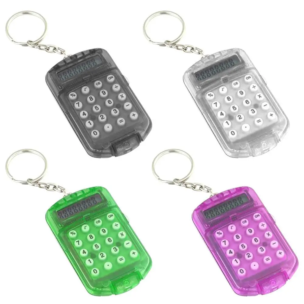 1Pc Plastic 8 Digits Electronic Mini Calculator With Keychain Student Office Supplies