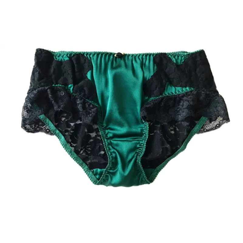 Women French Sheer Lace Briefs, Luxury Mulberry Silk Panties, Mid Waist Breathable Skin-Friendly Soft Ladies Triangle Underwear