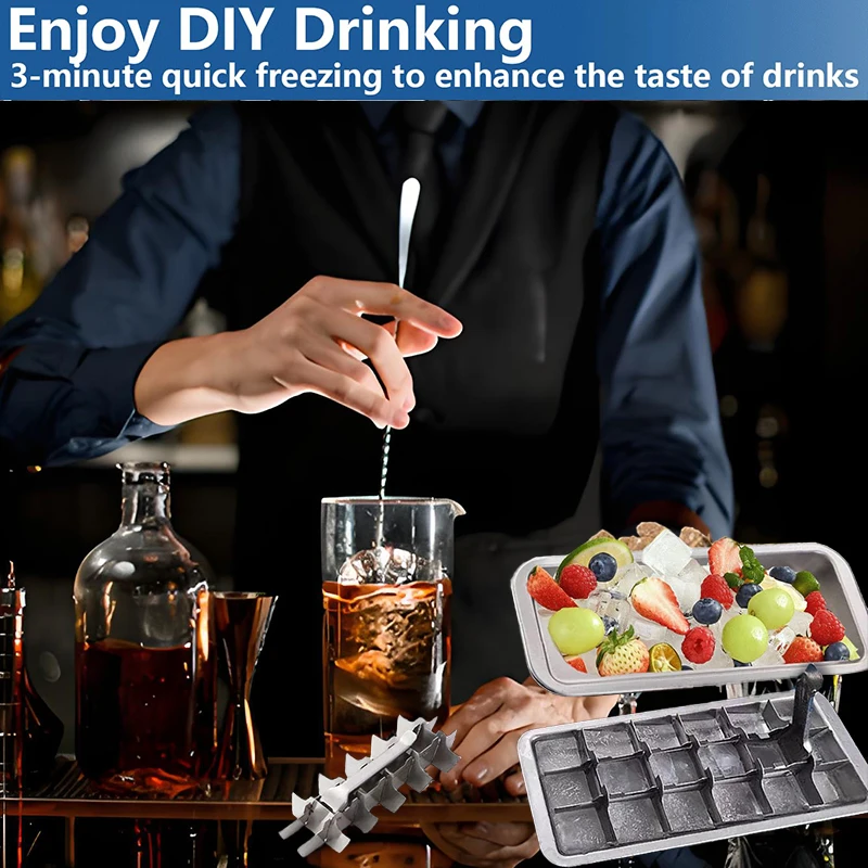 قالب ثلج معدني من الدرجة الغذائية للويسكي والكوكتيلات |   تجميد سريع وسهل الإصدار 304 صينية مكعبات الثلج من الفولاذ المقاوم للصدأ [YY26]