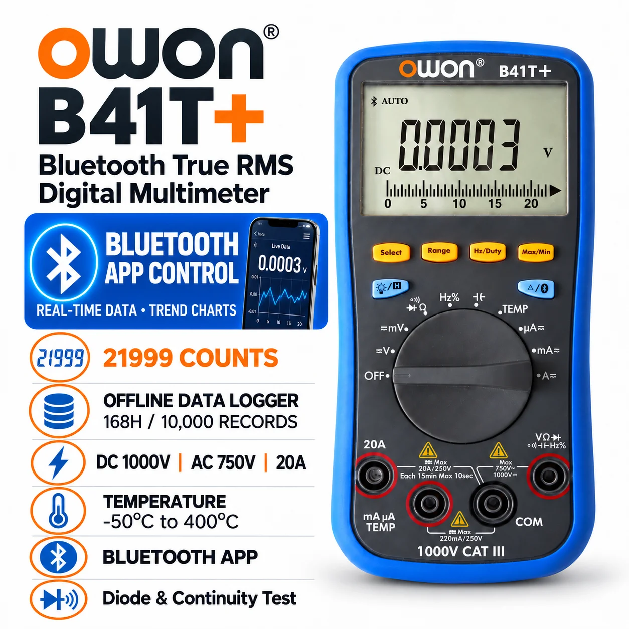 OWON B41T+ 21999 Zähler 3-in-1 Bluetooth Digitalmultimeter True RMS …