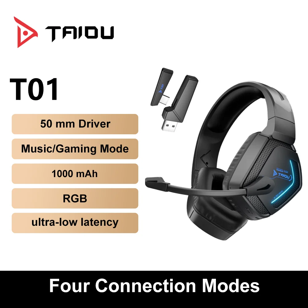 TAIDU T01 Wireless Bluetooth Gaming Headset 50mm Drivers 4-mode Wired Earphones for PC PS5 Xbox Gamer's Choice