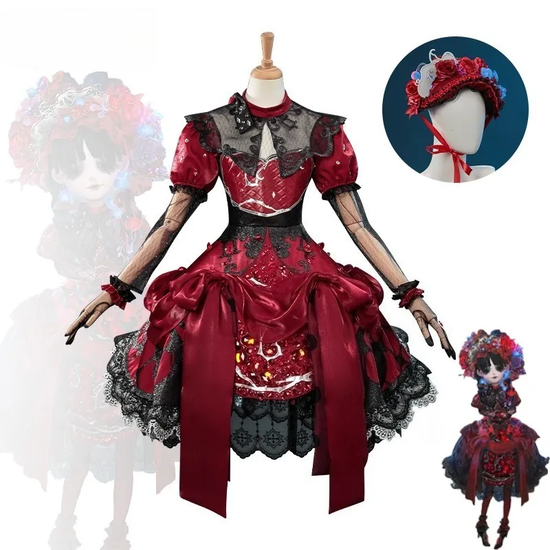 

Identity V Little Girl Miss Pomegranate Cosplay Costume Alice DeRoss Red Dress Flowers Headwear Gloves Suit Women Girl Roleplay