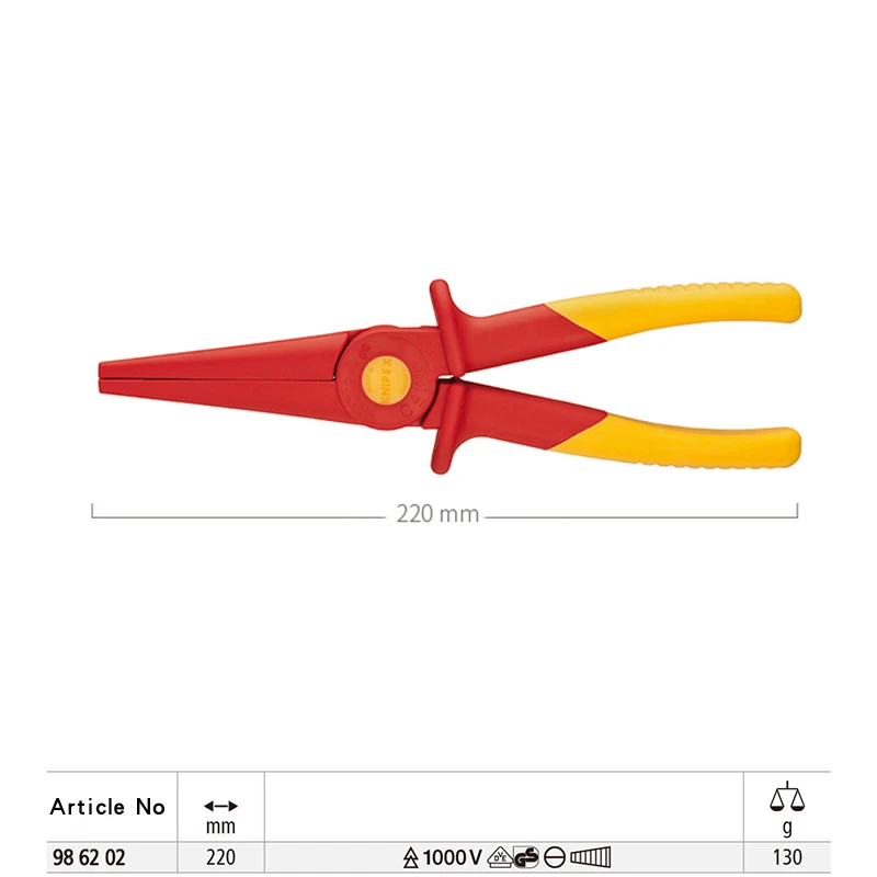 KNIPEX Gripping Insulated Pliers Long Nose Plier For Electrician Snipe Nose Pliers Of Plastic Insulating NO.98 62 02