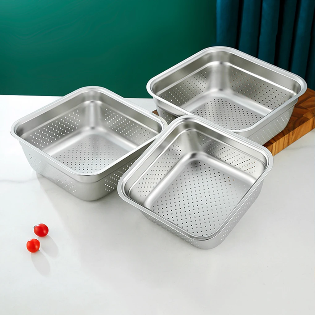 

2pcs/set Stainless Steel Bowl With Colander For Rice Straining Washing Up Bowl With Drainer Plug 30cm