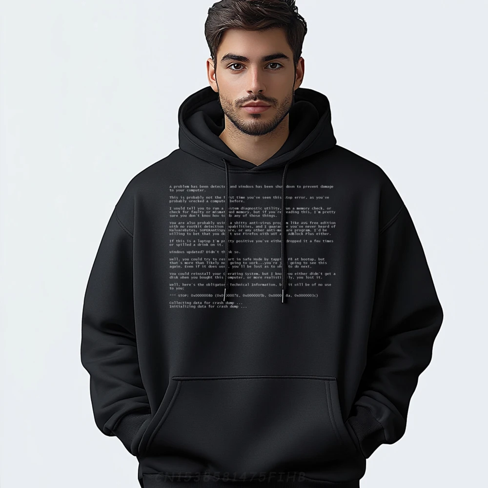 Blue Screen of Death BSOD Error Funny Computer Nerd Mens Korean Fashion Oversized Hoodies