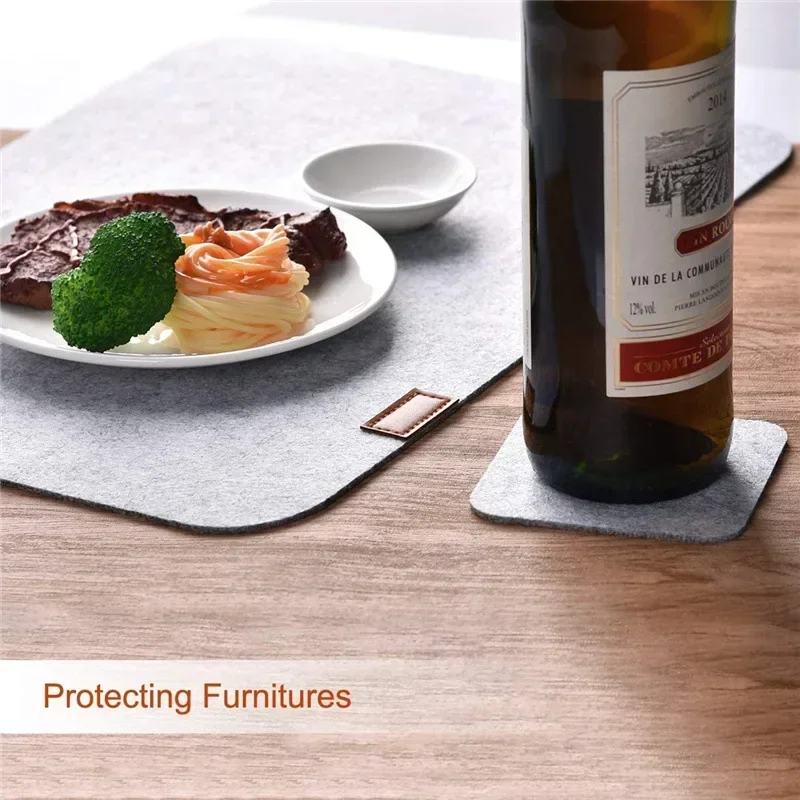 3/12/18pcs Kitchen Washable Felt Dinning Placemats for Table Mat Heat Insulated Glass Coasters Cutlery Storage Bags Home Decor
