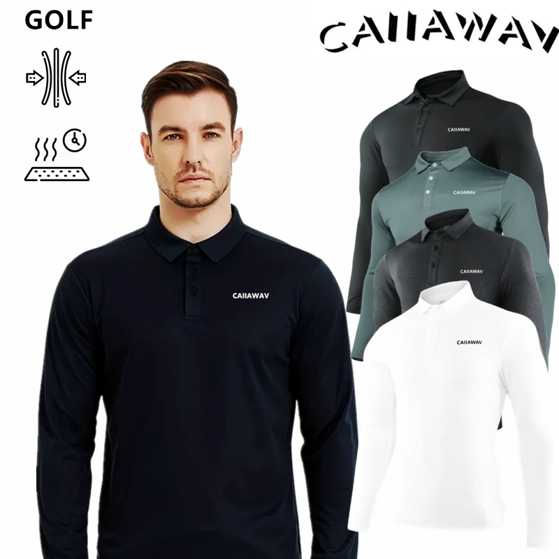 CAIIAWAV Golf Long Sleeve Golf Men's Golf Clothing Golf POLO Shirt Quick Dry Elastic Autumn Winter Golf Top Clothing