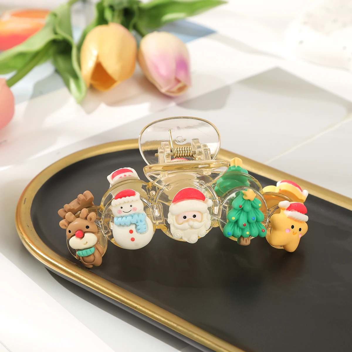 AWAYTR Cute Acrylic Pine Tree Snowman Hair Clip New Large Christmas Hair Claw Barrettes Santa Claus Hairpin Hair Accessories