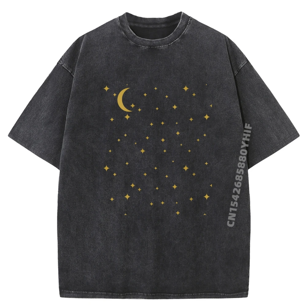 

Мужская футболка в стиле бохо с луной и звездами, небесная мистическая графическая футболка, потертая рубашка большого размера, мужская уличная рубашка с принтом
