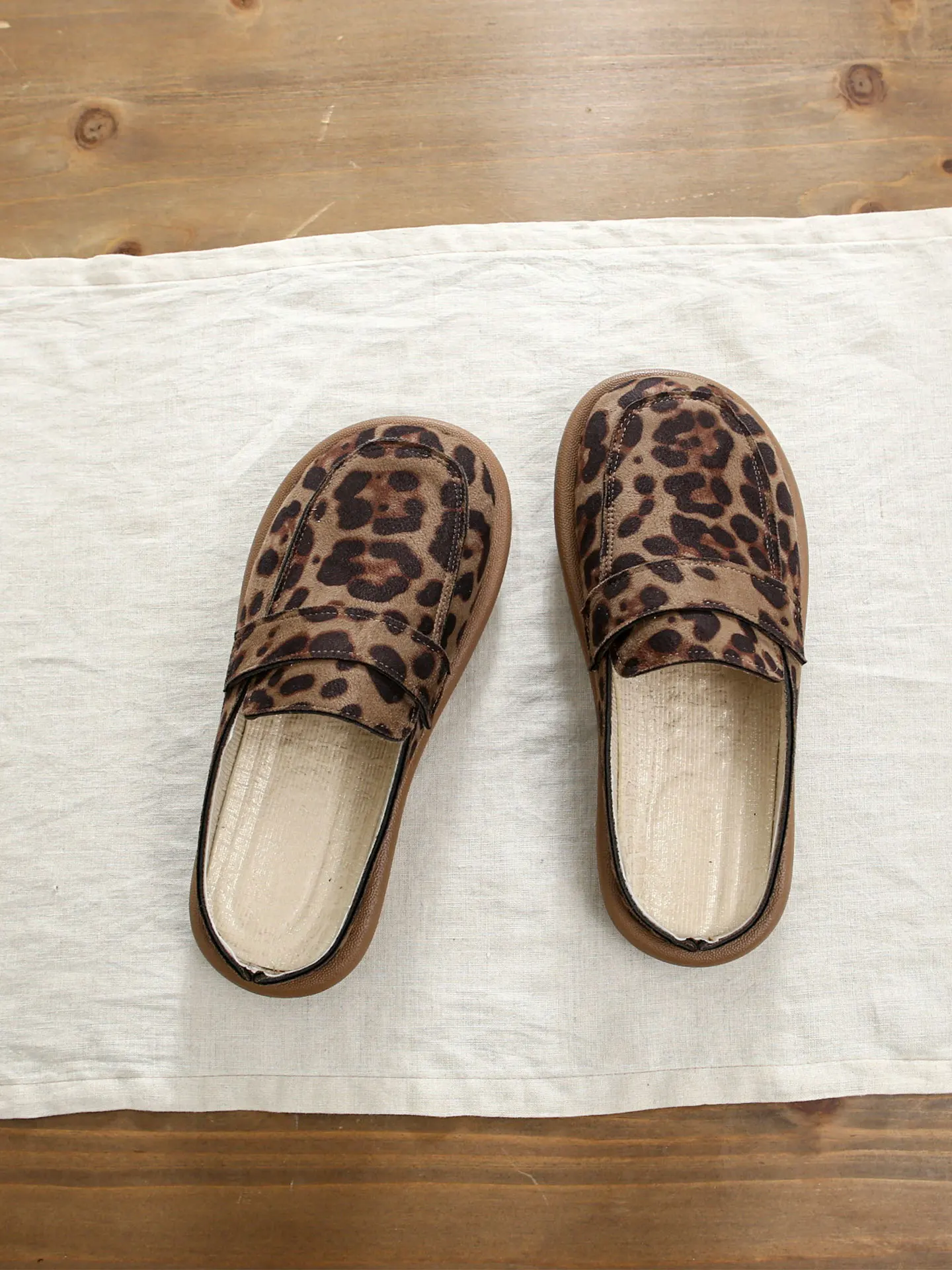 Comfortable Leopard Print Slip-On Slippers Women's Summer Flat Heel Anti-Slip Breathable Sweat Absorbent Big Head Slippers