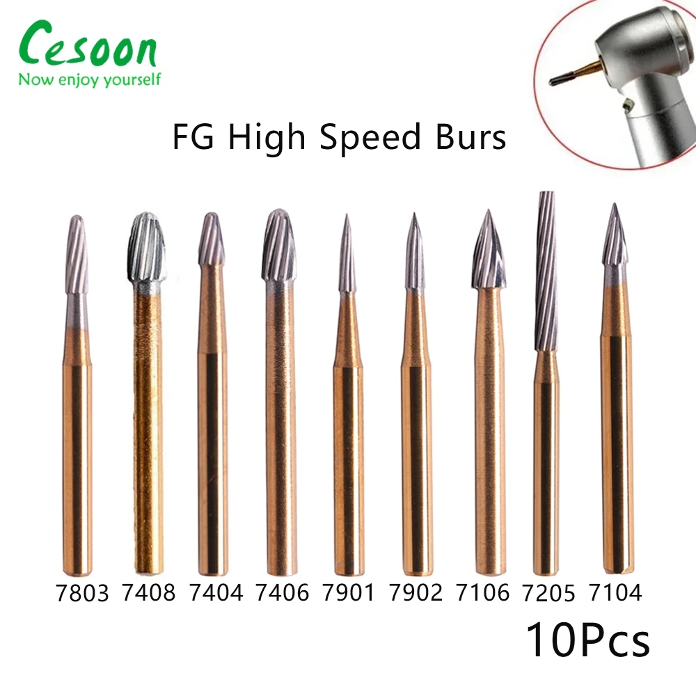 10Pcs/Pack Dental Carbide Tungsten Burs Drill Titanium Plated Polishing High Speed Bur FG Dentistry Material Dentist Tools